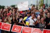 Protesters wait for Liberal Leader Justin Trudeau to arrive at a campaign event in Bolton, Ont. on Friday, August 27, 2021. THE CANADIAN PRESS/Sean Kilpatrick