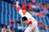 Philadelphia Phillies' Kyle Gibson pitches during the first inning of a baseball game against the Arizona Diamondbacks, Saturday, Aug. 28, 2021, in Philadelphia. (AP Photo/Matt Slocum)