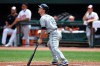 Tampa Bay Rays' Joey Wendle watches his RBI-single against the Tampa Bay Rays in the first inning of baseball game, Sunday, Aug. 29, 2021, in Baltimore. (AP Photo/Gail Burton)