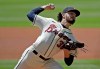 Atlanta Braves pitcher Ian Anderson works against the San Francisco Giants in the first inning of a baseball game Sunday, Aug. 29, 2021, in Atlanta. (AP Photo/Ben Margot)