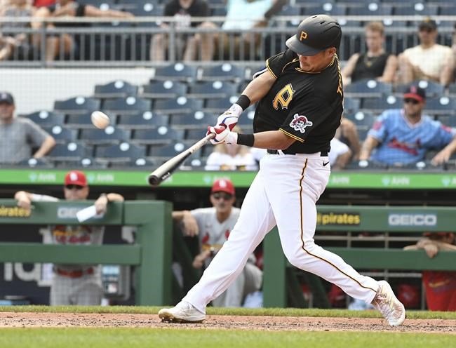 Pittsburgh Pirates' Yoshi Tsutsugo hits a three-run winning walkoff home run in the ninth inning against the St. Louis Cardinals in a baseball game Sunday, Aug. 29, 2021, in Pittsburgh. (AP Photo/Philip G. Pavely)