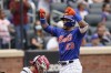 New York Mets' Javier Baez gestures at home plate after his two-run home run that also scored Michael Conforto during the fourth inning of a baseball game against the Washington Nationals, Sunday, Aug. 29, 2021, in New York. (AP Photo/Corey Sipkin)