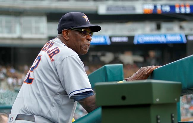 FILE - In this Saturday, June 26, 2021 file photo, Houston Astros manager Dusty Baker Jr. (12) watches from the dugout during the of the first baseball game of a doubleheader in Detroit. This used to be the time of the season when MLB clubhouses and dugouts would get really crowded with the influx of September call-ups. Now those roster expansions are much smaller, far from when teams could use their entire 40-man rosters once the calendar flipped to September. Each team will get to add only two players to their rosters, from 26 to 28, on Wednesday, Sept. 1, 2021. (AP Photo/Duane Burleson, File)