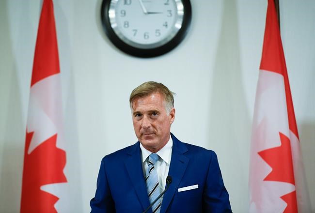 People's Party of Canada Leader Maxime Bernier speaks at a news conference after Parliament was dissolved, triggering an election, in Ottawa, on Sunday, Aug. 15, 2021. If words are weapons, Bernier likes to keep his sharp. THE CANADIAN PRESS/Justin Tang