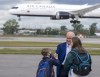 Conservative Leader Erin O'Toole greets his children Jack and Mollie on the tarmac in Montreal on Friday, September 3, 2021. Canadians will vote in a federal election Sept. 20th. THE CANADIAN PRESS/Frank Gunn