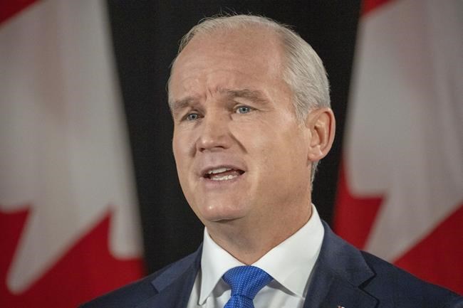 Conservative Leader Erin O'Toole speaks to the media at a campaign event in Coquitlam, B.C., Saturday, Sept. 4, 2021. Canadians will vote in a federal election Sept. 20th. THE CANADIAN PRESS/Frank Gunn