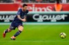 PSG's Lionel Messi in action during the France League One soccer match between Reims and Paris Saint-Germain, at the Stade Auguste-Delaune in Reims, France, Sunday, Aug. 29, 2021. (AP Photo/Francois Mori)