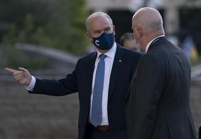 Conservative Leader Erin O’Toole arrives for the federal election French-language debate in Gatineau, Que, Wednesday, September 8, 2021. THE CANADIAN PRESS/Jonathan Hayward