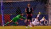 CORRECTS GOAL SCORER - Goalkeeper Matt Turner of the United States, left, tries to stop a shot on goal by Hondura's Brayan Velasquez, scoring his side's opening goal against the United States during a qualifying soccer match for the FIFA World Cup Qatar 2022, in San Pedro Sula, Honduras, Wednesday, Sept. 8, 2021. (AP Photo/Moises Castillo)