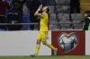 Kazakhstan's Ruslan Valiullin celebrates after scoring his side's opening goal during the World Cup 2022 group D qualifying soccer match between Kazakhstan and Ukraine at the Astana Arena stadium in Nur-Sultan, Kazakhstan, Wednesday, Sept. 1, 2021. (AP Photo/Stanislav Filippov)