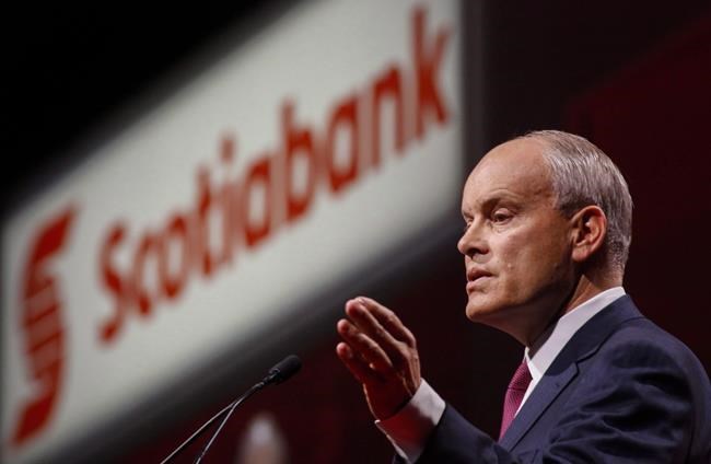 Brian Porter, president and CEO of Scotiabank, addresses the company's annual meeting in Calgary, Tuesday, April 12, 2016. THE CANADIAN PRESS/Jeff McIntosh