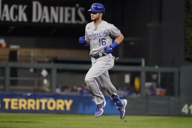 Kansas City Royals' Andrew Benintendi runs the bases on a three-run home run off Minnesota Twins pitcher Griffin Jax during the first inning of a baseball game Friday, Sept. 10, 2021, in Minneapolis. (AP Photo/Jim Mone)
