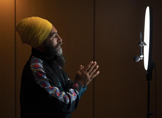 NDP Leader Jagmeet Singh takes part in a Instagram Live session during a campaign stop in downtown Vancouver, Friday, September 10, 2021. THE CANADIAN PRESS/Jonathan Hayward