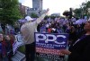 Supporters of the People's Party of Canada protest outside prior to the federal election English-language debate in Gatineau, Que., Thursday, Sept. 9, 2021. As Conservatives hit the doorsteps for advanced voting with polls showing them in a near tie with the Liberals, should they sweat about what's coming to the further right of them on the political spectrum? THE CANADIAN PRESS/Fred Chartrand