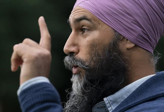 NDP Leader Jagmeet Singh makes his morning announcement in Vancouver, B.C., Saturday, Sept. 11, 2021. THE CANADIAN PRESS/Jonathan Hayward