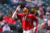 Arizona Diamondbacks' Ketel Marte motions as he heads home on his solo home run against the Seattle Mariners in the seventh inning of a baseball game Sunday, Sept. 12, 2021, in Seattle. (AP Photo/Elaine Thompson)