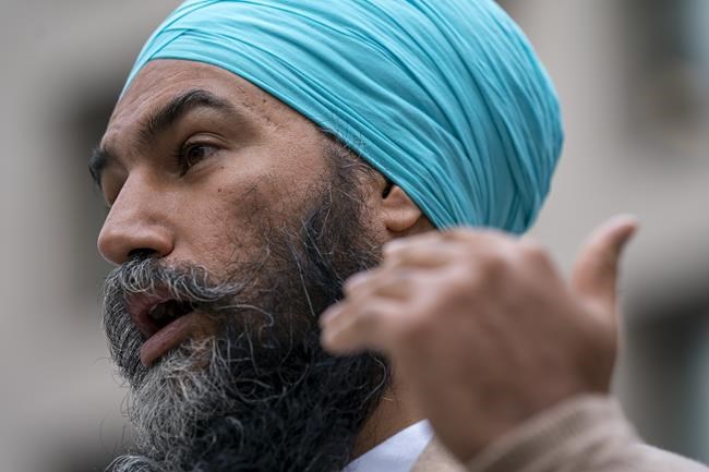 NDP leader Jagmeet Singh speaks during a morning announcement in downtown Toronto, Tuesday, September 14, 2021. THE CANADIAN PRESS/Jonathan Hayward