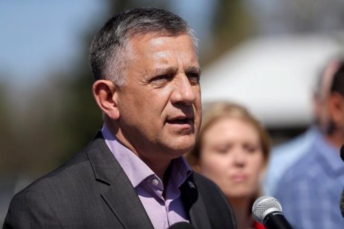 Conservative MP Ted Falk speaks during a press conference near Emerson, Man., on May 5, 2017. THE CANADIAN PRESS/Trevor Hagan