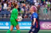 OL Reign forward Megan Rapinoe, right, celebrates as Portland Thorns goalkeeper Bella Bixby, left, holds the ball after Rapinoe scored a goal on a penalty kick during the first half of an NWSL soccer match, Sunday, Aug. 29, 2021, in Seattle. (AP Photo/Ted S. Warren)