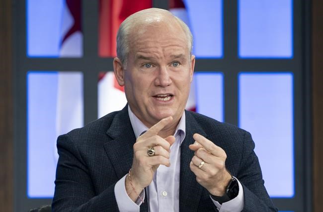 Conservative Leader Erin O'Toole participates a virtual telephone town hall meeting on Tuesday, September 14, 2021 in Ottawa. THE CANADIAN PRESS/Adrian Wyld