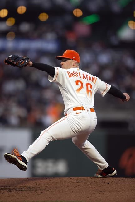 San Francisco Giants starting pitcher Anthony DeSclafani delivers against the San Diego Padres during the second inning of a baseball game, Tuesday, Sept. 14, 2021, in San Francisco. (AP Photo/D. Ross Cameron)
