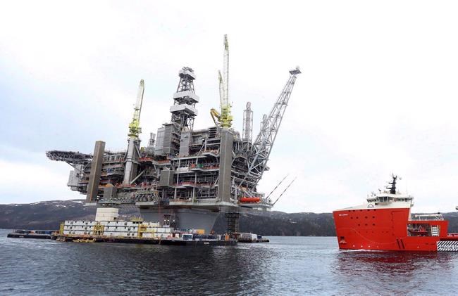 The Hebron Platform, anchored in Trinity Bay, N.L., is shown on Tuesday, April 18, 2017. THE CANADIAN PRESS/Paul Daly