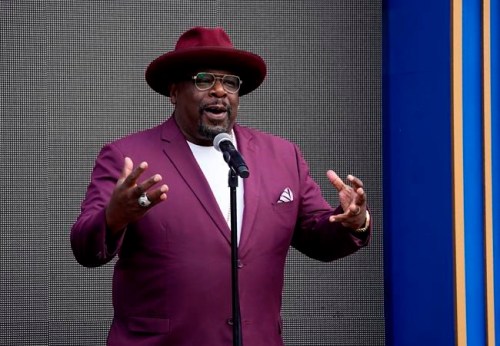 Cedric the Entertainer, host of Sunday's 73rd Primetime Emmy Awards, addresses the media during the show's Press Preview Day, Wednesday, Sept. 14, 2021, at the Television Academy in Los Angeles. The awards show honoring excellence in American television programming will be held at the Event Deck at L.A. Live. (AP Photo/Chris Pizzello)