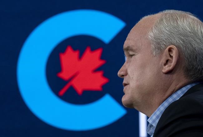Conservative Leader Erin O'Toole responds to questions from callers as he participates in a telephone townhall meeting, in Ottawa, Monday, Sept. 13, 2021. The Conservative Party of Canada isn't saying if an Erin O'Toole-led government would keep measures supported by the two other main parties that would increase scrutiny of open-pit coal mine proposals in Alberta's Rocky Mountains. THE CANADIAN PRESS/Adrian Wyld