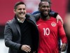 Canada head coach John Herdman, left, and David Junior Hoilett walk off the field after the first half of a CONCACAF Nations League qualifying soccer match against French Guiana in Vancouver, on Sunday March 24, 2019. THE CANADIAN PRESS/Darryl Dyck