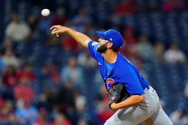 Chicago Cubs' Tommy Nance pitches during the sixth inning of a baseball game against the Philadelphia Phillies, Thursday, Sept. 16, 2021, in Philadelphia. (AP Photo/Matt Slocum)