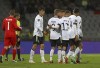 Germany players celebrate after Timo Werner scored their fourth goal during the World Cup 2022 group J qualifying soccer match between Iceland and Germany in Reykjavik, Iceland, Wednesday Sept. 8. 2021. (AP Photo/Arni Torfason)