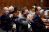 Attorney's for Robert Durst, David Chesnoff, left, and Dick Deguerin, with black mask, sit with prosecuting attorney's, Deputy District Attorney John Lewin and Habib A. Balian, right, listen as Los Angeles Superior Court Judge Mark E. Windham reads the verdict Friday, Sept. 17, 2021 in Inglewood, Calif. A Los Angeles jury convicted Robert Durst on Friday of murdering his best friend 20 years ago, a case that took on new life after the New York real estate heir participated in a documentary that connected him to the slaying that was linked to his wife’s 1982 disappearance. (Genaro Molina/Los Angeles Times via AP, Pool)