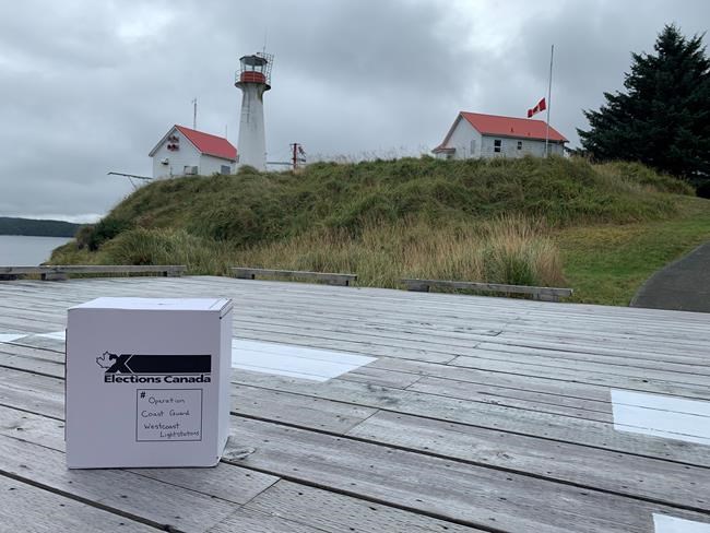 An Elections Canada ballot box is seen on a helicopter pad at the Scarlett Point Lighthouse station on Balaklava Island, B.C., in this recent handout photo. THE CANADIAN PRESS/HO, Vlasta Booth *MANDATORY CREDIT*