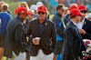 FILE - In this Sept. 30, 2018, file photo, Tiger Woods, left, and Phil Mickelson wait for the closing ceremony after Europe won the Ryder Cup on the final day of the 42nd Ryder Cup at Le Golf National in Saint-Quentin-en-Yvelines, outside Paris, France. Woods will be missng from the upcoming Ryder Cup, while Mickelson will serve as a vice-captain on the team. The pandemic-delayed 2020 Ryder Cup returns the United States next week at Whistling Straits along the Wisconsin shores of Lake Michigan. (AP Photo/Matt Dunha, File)