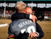 Hamilton Forge's head coach Bobby Smyrniotis, right, hugs captain Kyle Bekker following their victory in the Canadian Premier League soccer final against the Calgary Cavalry in Calgary, Saturday, Nov. 2, 2019. THE CANADIAN PRESS/Jeff McIntosh