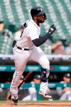 Detroit Tigers' Niko Goodrum breaks for first base with an RBI-single to give the Tigers a 3-2 lead over the Chicago White Sox during the seventh inning of a baseball game Tuesday, Sept. 21, 2021, in Detroit. The Tigers defeated the White Sox 5-3. (AP Photo/Duane Burleson)