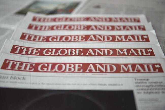 Copies of the Globe and Mail newspaper are shown in Toronto on Tuesday, Aug. 22, 2017. THE CANADIAN PRESS/Graeme Roy