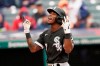 Chicago White Sox's Tim Anderson celebrates after hitting a three-run home run in the second inning in the first baseball game of a doubleheader against the Cleveland Indians, Thursday, Sept. 23, 2021, in Cleveland. (AP Photo/Tony Dejak)