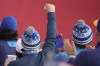Team Europe fans cheer during the opening ceremony for the Ryder Cup at the Whistling Straits Golf Course Thursday, Sept. 23, 2021, in Sheboygan, Wis. (AP Photo/Charlie Neibergall)