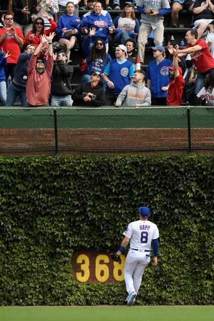 Chicago Cubs outfielder Ian Happ watches St. Louis Cardinals' Harrison Bader's solo home run during the second inning of a baseball game Saturday, Sept. 25, 2021. (AP Photo/Paul Beaty)