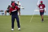 Team USA's Collin Morikawa reacts after winning the 17th hole during a Ryder Cup singles match at the Whistling Straits Golf Course Sunday, Sept. 26, 2021, in Sheboygan, Wis. (AP Photo/Ashley Landis)