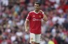 Manchester United's Cristiano Ronaldo reacts during the English Premier League soccer match between Manchester United and Aston Villa at the Old Trafford stadium in Manchester, England, Saturday, Sept 25, 2021. (AP Photo/Jon Super)