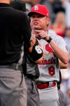St. Louis Cardinals manager Mike Shildt, right, argues with umpire Doug Eddings during the ninth inning of a baseball game against the Chicago Cubs in Chicago, Sunday, Sept. 26, 2021. Shildt was ejected by umpire Bill Miller. (AP Photo/Nam Y. Huh)