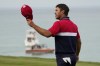 Team USA's Brooks Koepka reacts after winning on the 17th hole during a Ryder Cup singles match at the Whistling Straits Golf Course Sunday, Sept. 26, 2021, in Sheboygan, Wis. (AP Photo/Jeff Roberson)