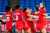 Canada celebrates after defeating Sweden in the penalty shootout in the women's soccer final during the summer Tokyo Olympics in Yokohama, Japan on Friday, August 6, 2021. THE CANADIAN PRESS/Frank Gunn
