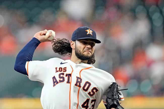 Houston Astros starting pitcher Lance McCullers Jr. throws against the Arizona Diamondbacks during the first inning of a baseball game Saturday, Sept. 18, 2021, in Houston. (AP Photo/David J. Phillip)
