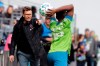 Chicago Fire head coach Raphael Wicky, left, gestures as Seattle Sounders defender Kelvin Leerdam throws the ball in during the first half of an MLS soccer match, Sunday, March 1, 2020, in Seattle. THE CANADIAN PRESS/AP/Ted S. Warren