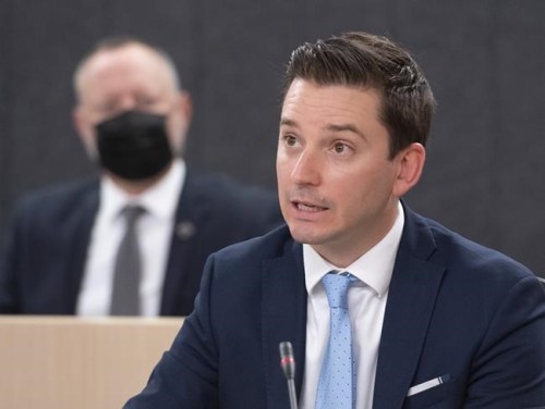 Simon Jolin-Barrette, Quebec's minister responsible for the French language, speaks at the beginning of a legislature committee studying a proposed reform of the French language law, Tuesday, Sept. 21, 2021, at the legislature in Quebec City. THE CANADIAN PRESS/Jacques Boissinot