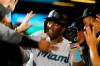 Miami Marlins' Jesus Sanchez celebrates with teammates after hitting a home run during the second inning in the second baseball game of a doubleheader against the New York Mets Tuesday, Sept. 28, 2021, in New York. (AP Photo/Frank Franklin II)