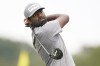 Sahith Theegala tracks his drive from the 18th tee box during the third round of the Sanderson Farms Championship golf tournament in Jackson, Miss., Saturday, Oct. 2, 2021. (AP Photo/Rogelio V. Solis)